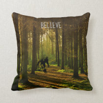 Bigfoot With Tennis Racket and Text in Forest Throw Pillow