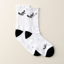 Black and White Squirrel Tennis Player Socks