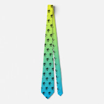 Blue and Yellow Bigfoot Tennis Player Pattern Neck Tie