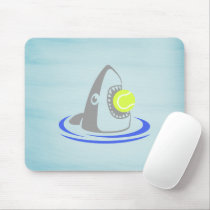 Blue Shark Tennis Ball Attack Mouse Pad