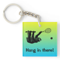 Hang In There! Sloth Tennis Player on Tropical Keychain