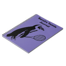 Penguin With Tennis Racquet and Text on Purple Notebook