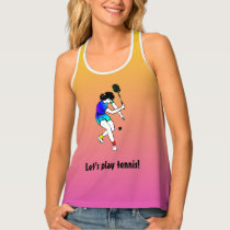 Retro Women's Tennis Player With Text on Colorful Tank Top