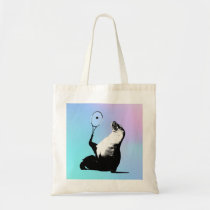 Seal Tennis Player on Green and Purple Background Tote Bag