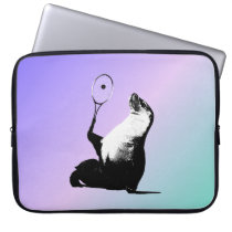 Seal With Tennis Racket on Purple Background Laptop Sleeve