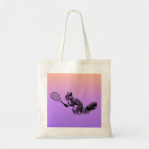 Squirrel Tennis Player Pink and Purple Background Tote Bag