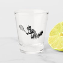 Squirrel With Tennis Racquet Silhouette Shot Glass