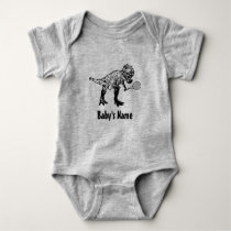 T-Rex Dinosaur with Tennis Racquet Baby Bodysuit