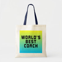 World's Best Coach Blue and Yellow Background Tote Bag